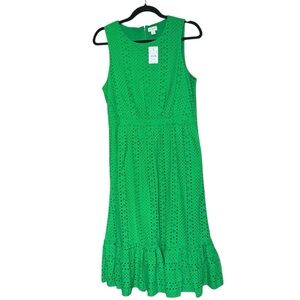 NWT! J Crew Midi Tiered Eyelet Dress Kelly Green Size 10